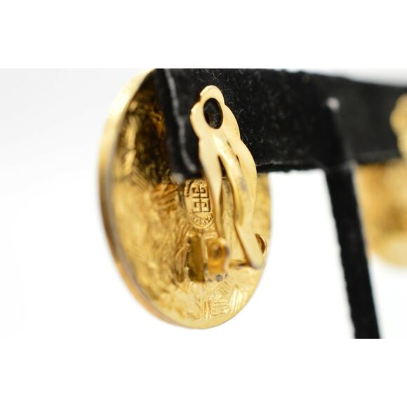 Givenchy Vintage Coin Clip On Earrings Logo 4G Gold Chunky Signed 1980s BinH